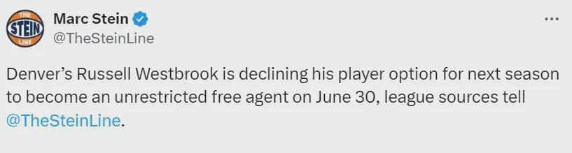 重磅决定！再见了，威少！NBA自由市场又一大牌